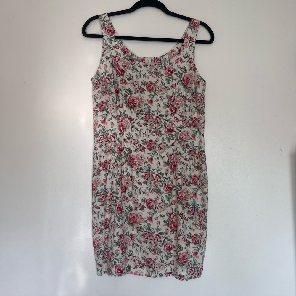 Vintage 80s-90s pink floral rose print & creamy white sundress